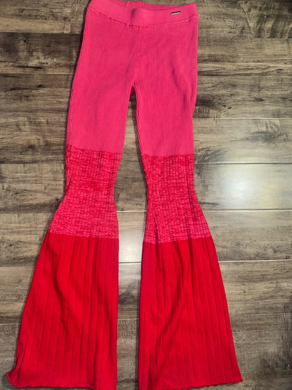 Manière De Voir Pink Ombre Ribbed Knit Bell Bottom Flare Pants Y2K Barbiecore M - Picture 3 of 6